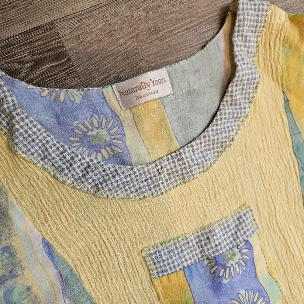 Naturally Yours Hawaii Vintage Patchwork Pastel Dress L Cottagecore Easter Beach - Picture 2 of 11
